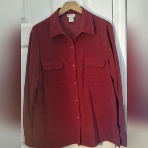 Women's Dark Red Button-Down Faux Suede Shirt